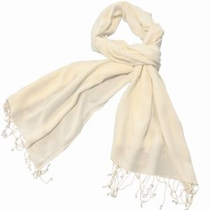 Pashmina 100% Cashmere Wool Scarf Cream Soft Shawl Knotted Fringe
